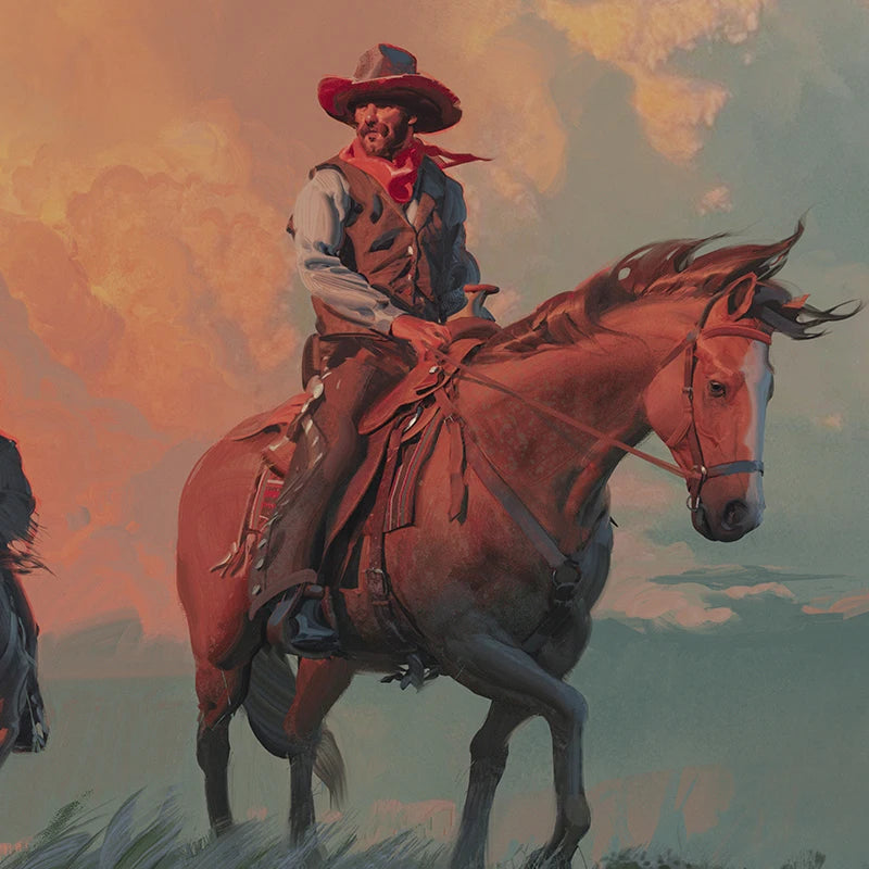 Vintage Cowboy Portrait Oil Painting Canvas Poster Rustic Western Wall Art Prints Southwest Horse Rider Pictures Farmhouse Decor