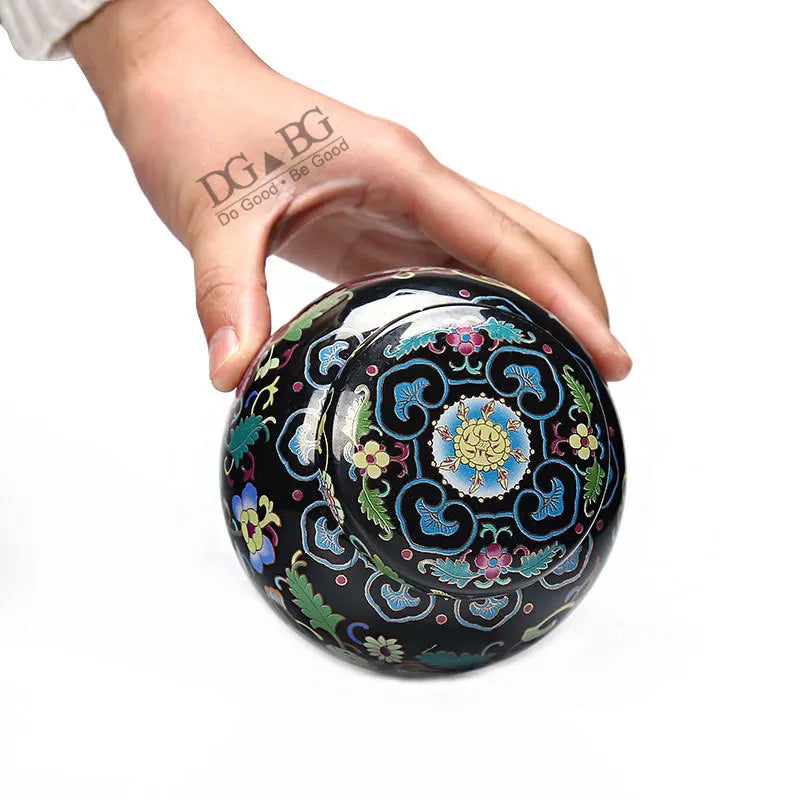 Ceramic Urn Cremation Urns For Pet Mini Funeral For Human Ashes Memorial Gift Casket Ash Honden Black Blue Enamel Lotus Flower