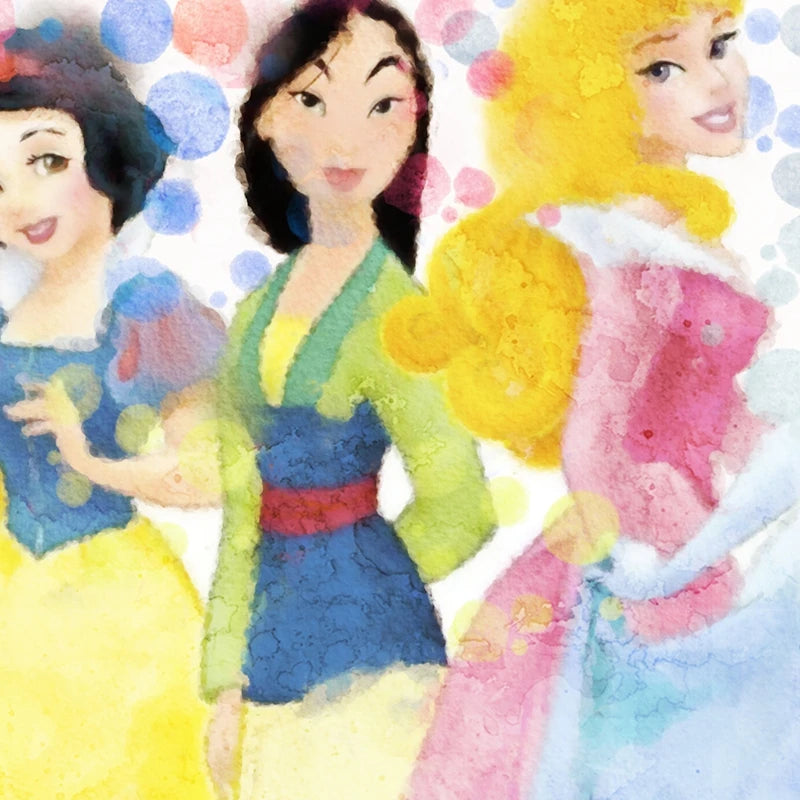 Watercolor Princess Poster Nursery Wall Art Print , All Disney Princess Party Canvas Painting Picture Baby Girls Room Decor