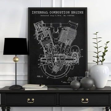 Spacke De Motor Blueprints Print Sears Dreadnought Twin Poster Motorcycle Engine 1914 Patent Canvas Painting Garage Wall Decor