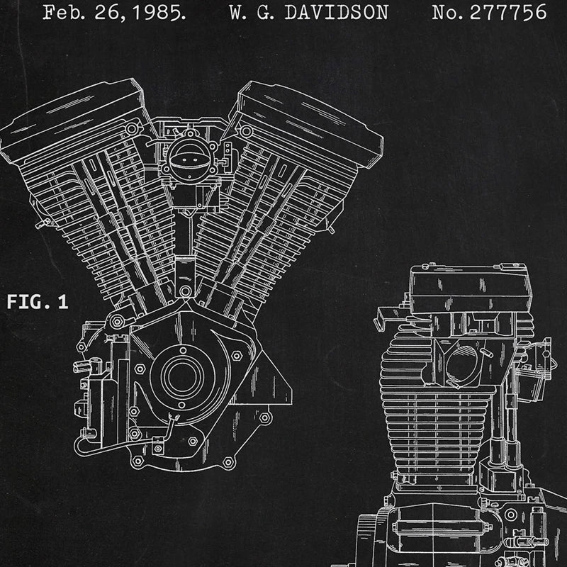 Motorcycle Engine Blueprint Art Canvas Painting Vintage Poster Industry Prints Wall Pictures Boys Room Decoration Gift for Him