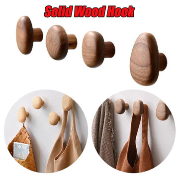 Simple Solid Wood Hook Wall Mounted Coat Hook Natural Wood Decorative Key Holder Hat Scarf Handbag Storage Hanger Bathroom Rack
