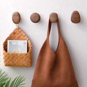 Scandinavian Solid Wood Handle Clothes Hook Coat Hook Wall-mounted Hook Punch-free Door Clothes Hanger Pebble Shape Cabinet Door