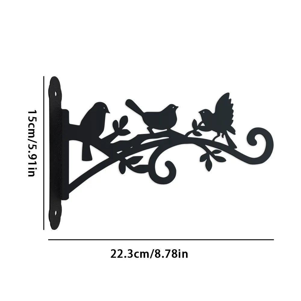 Metal Wall-Mounted Plant Hanger with Bird & Leaf Design - Heavy-Duty, Easy-to-Install Hook for Outdoor Flower Baskets