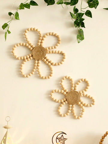 Wooden Beads Flower Hanging Home Decoration Spring Floral Wreath Boho Wall Decor Garland Farmhouse Wreath For Front Door Crafts