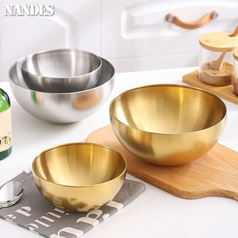 Korean Stainless Steel Salad Bowl Multi purpose Cooking Bowl Large Cold Noodle Bowl Instagram Round Sanded Gold Bowl
