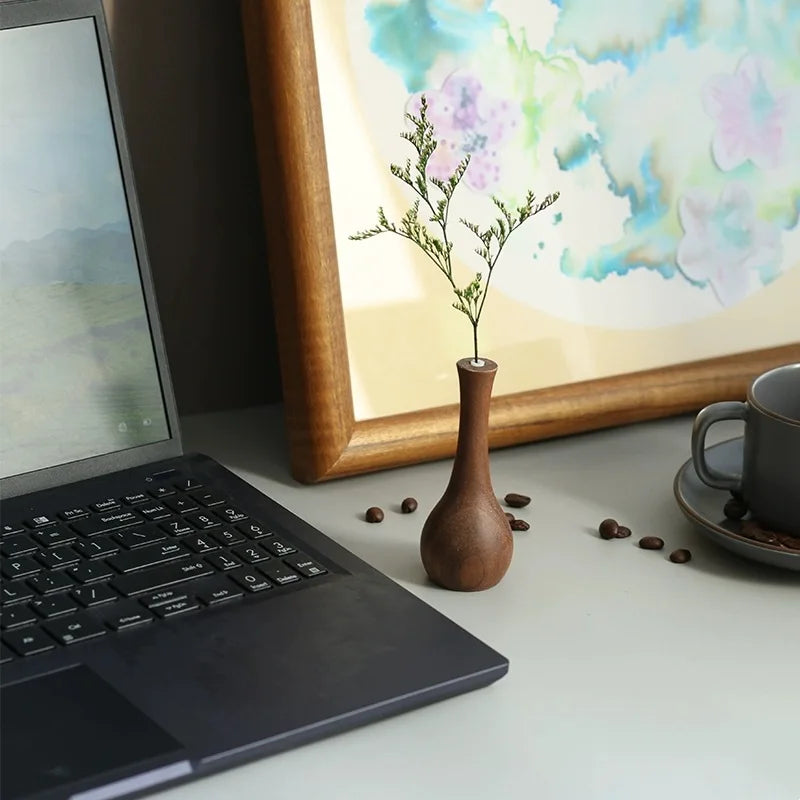 Black Walnut Solid Wood Flower Vase Creative Vase Chinese Style Desktop Simple Small Ornament Decorative Flower Vase Small Flowe