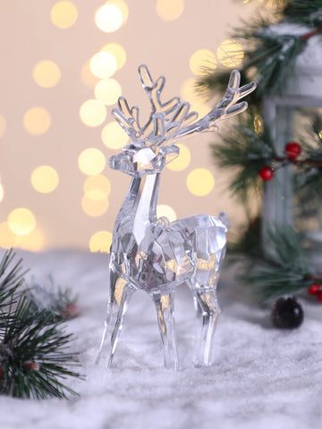 Cute Deer Ornament，Acrylic Figurines，Living Room Desk Decoration，Crystal Transparent Elk Reindeer Sculpture，Christmas Decor Gift
