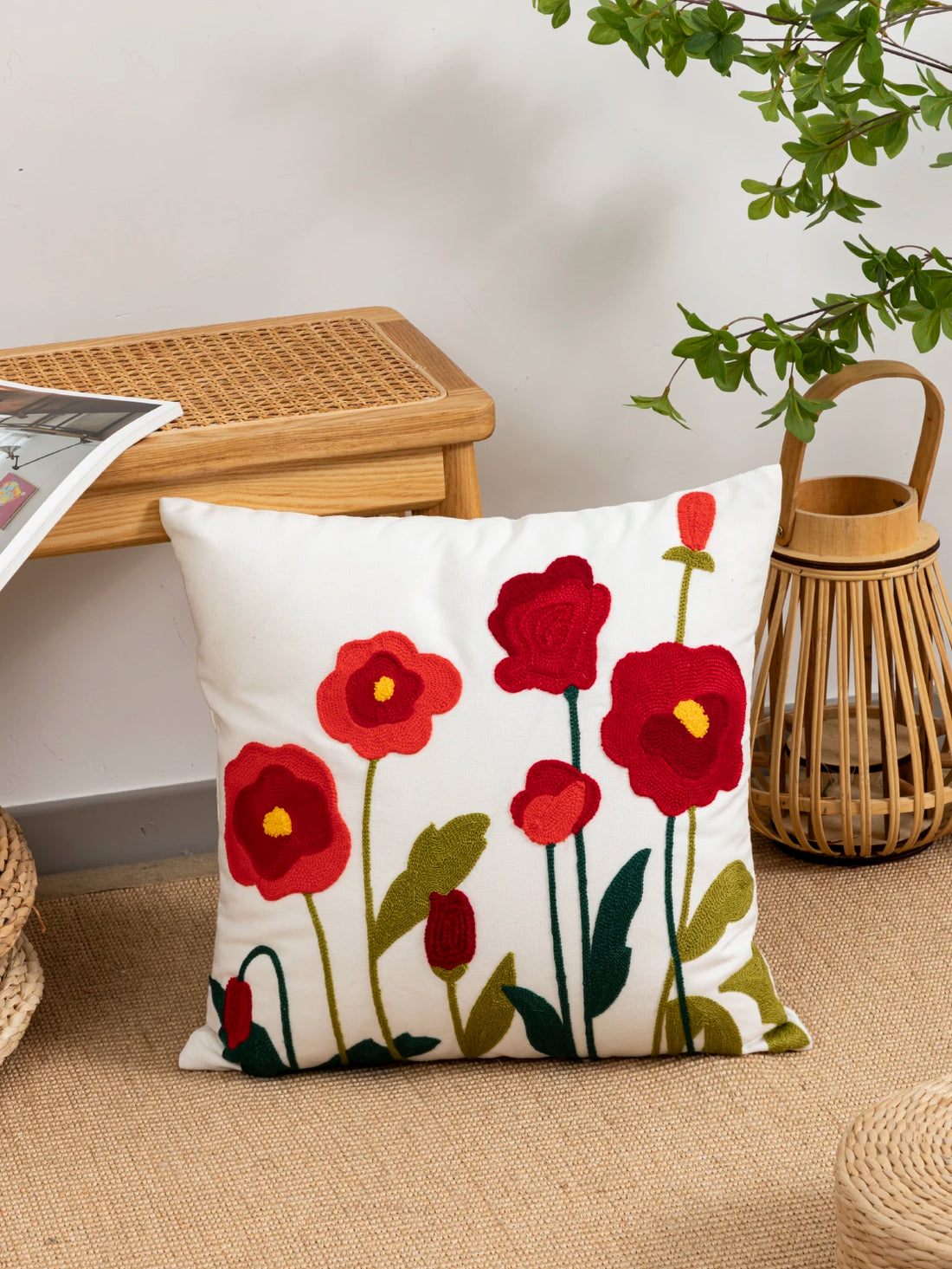 1pc Gesang flower pattern cotton sail fabric pillow cover with modern and minimalist style suitable for living room and bedroom