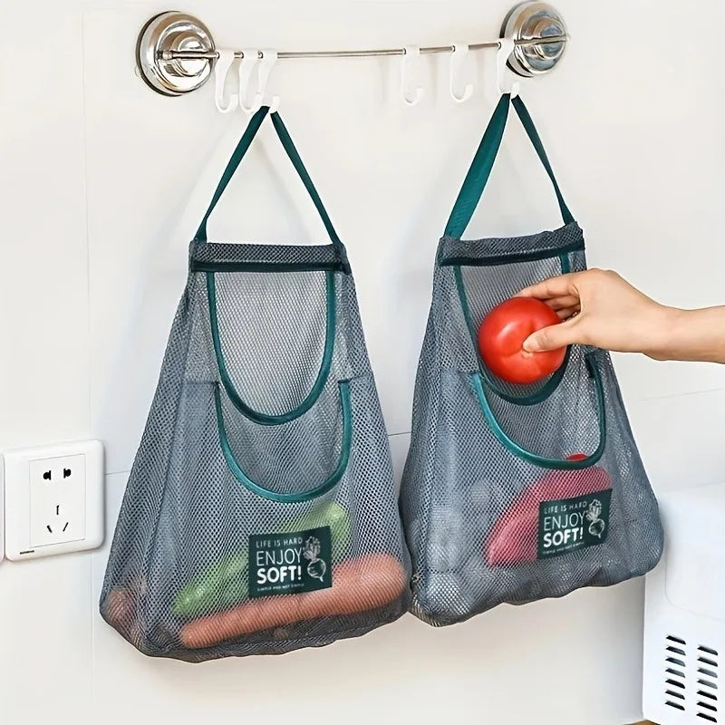 Reusable Kitchen Hanging Lazy Corner Mesh Bag Home Fruit and Vegetable Net Bag for Ginger Garlic Potatoes Onions Storage Baskets
