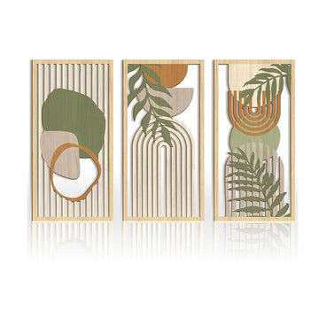 3pcs Bohemian Style Hollow Wooden Wall Art Abstract Geometry Decor for Bedroom Living Room Dining Room Porch
