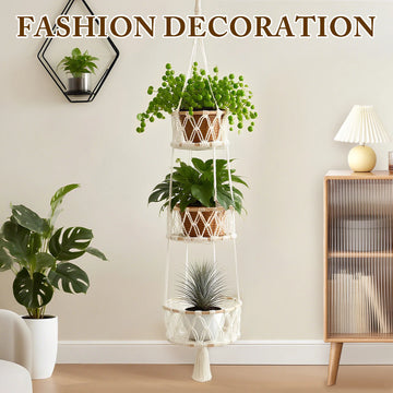 3 Tier Plant Hanger Baskets Flower Pots Holder Home Multifunctional Hanging Decorative Knotted Lifting Rope Home Garden Supplies