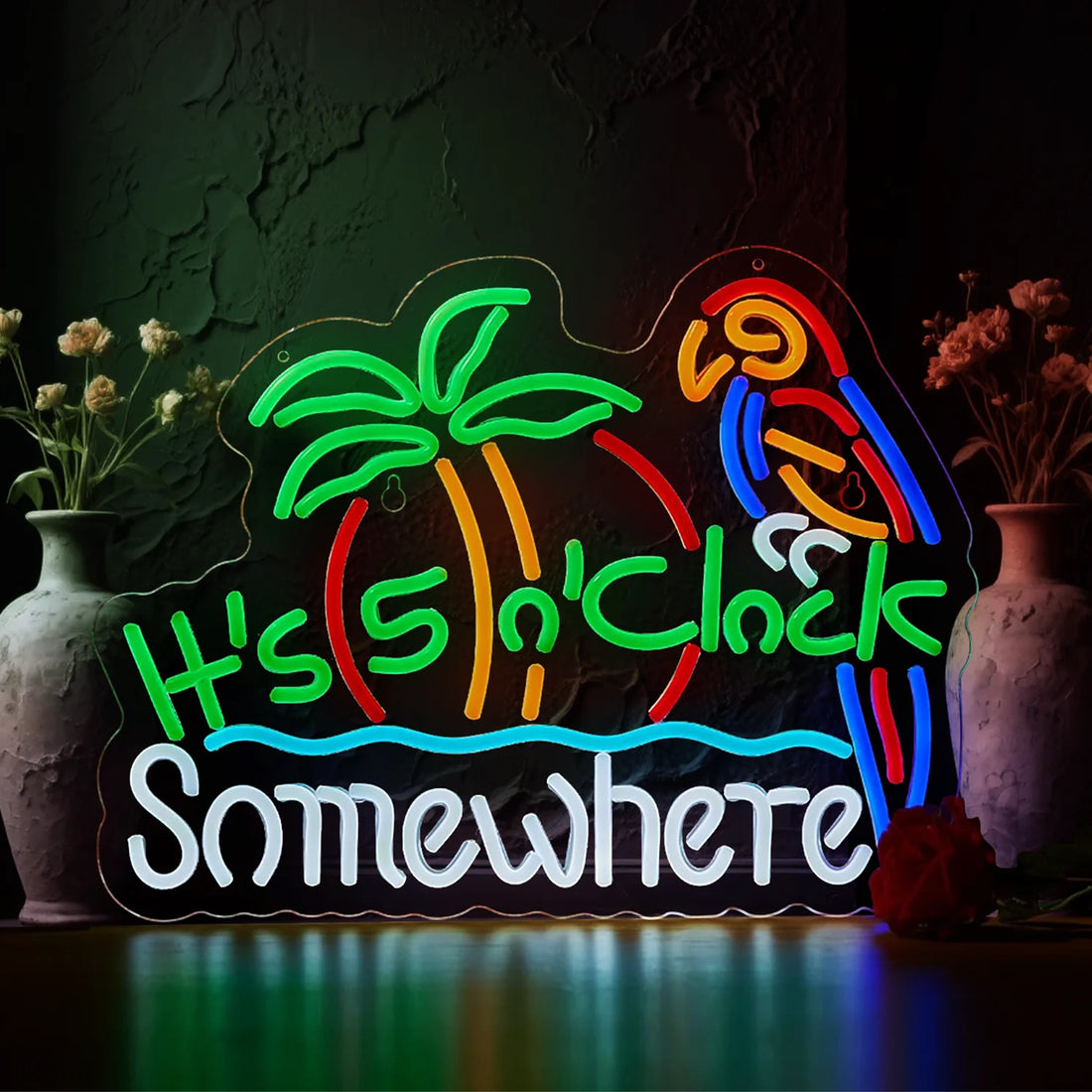 Parrot Neon Sign Led Dimmable Palm Tree Sun Neon Light Wall Hanging Decor for Man Cave Bar Beer Garage USB Powered Neon Art Sign