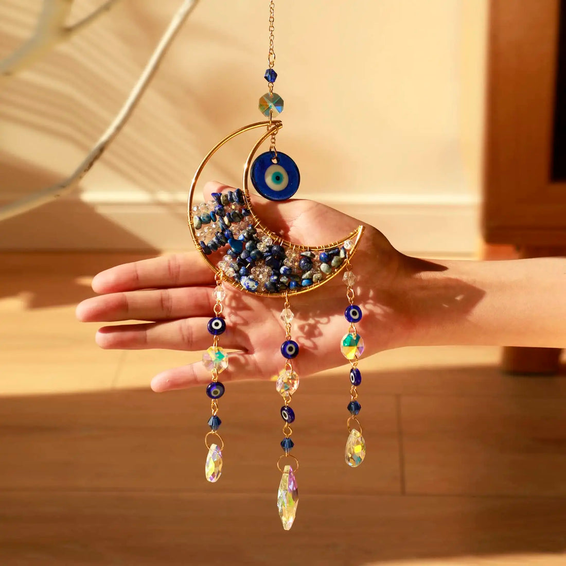 Crystal Suncatcher Moon Star Wall Hanging Decor Healing Crystals Rainbow Maker for Garden Outdoor Decoration Spring Window Decor