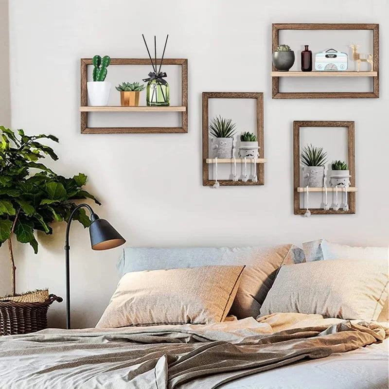 Wood Floating Wall Shelves Hanging Shelf for Wall Storage Rustic Farmhouse Decor for Bedroom Bathroom Living Room Kitchen