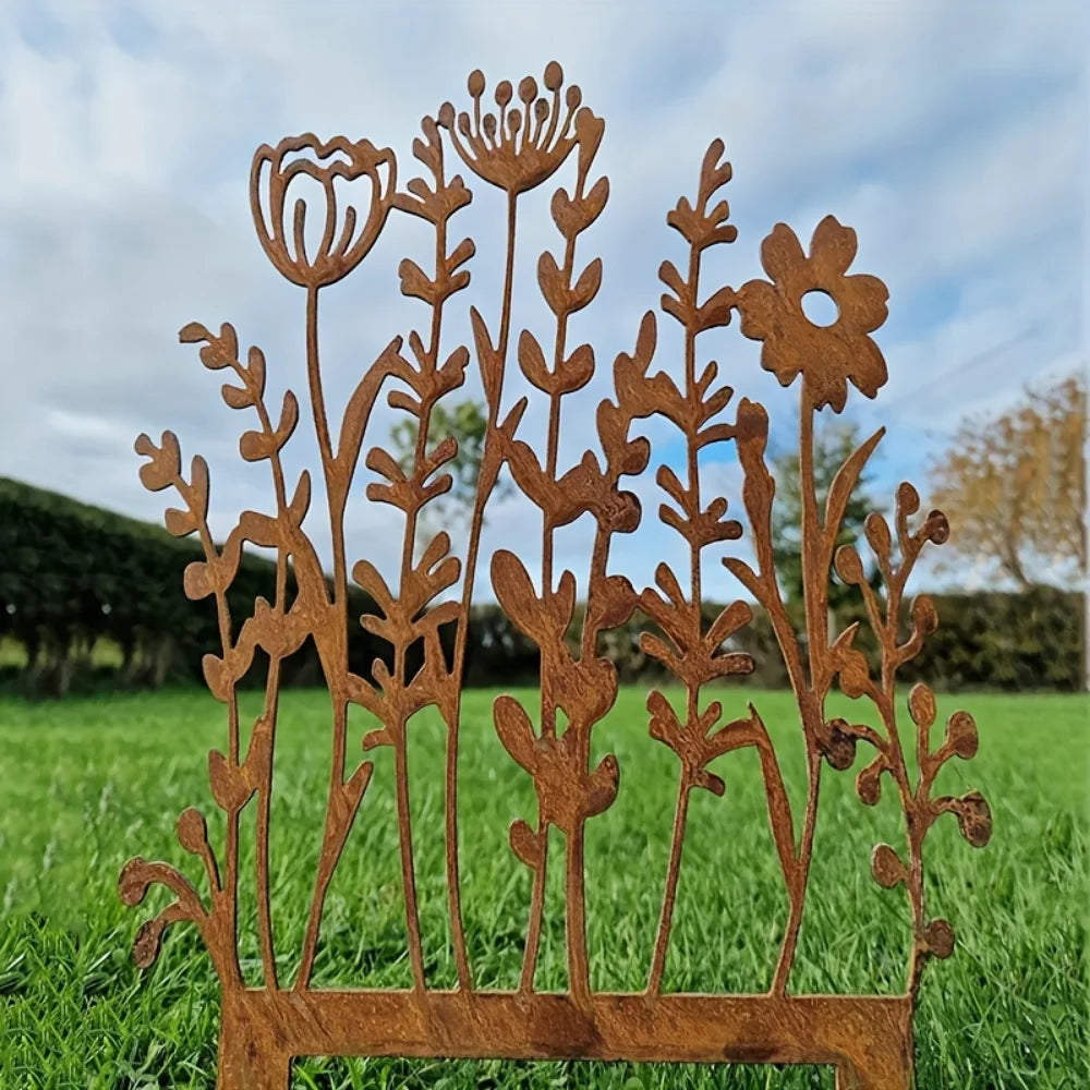 Rustic Metal Wildflower Garden Stake - Vintage Yellow Outdoor Decor For Lawn & Pots, Perfect Gift For Plant Enthusiasts home gar