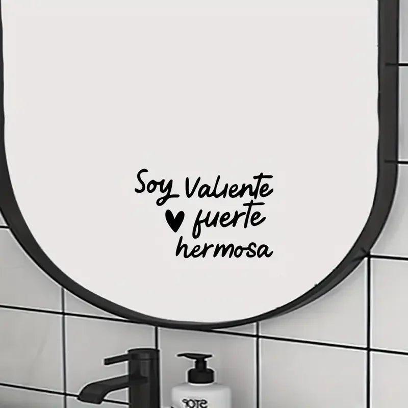I am Brave, Strong and Beautiful" Inspirational Quote Mirror Sticker - Waterproof Vinyl, Self-Adhesive Decoration for Bathroom M