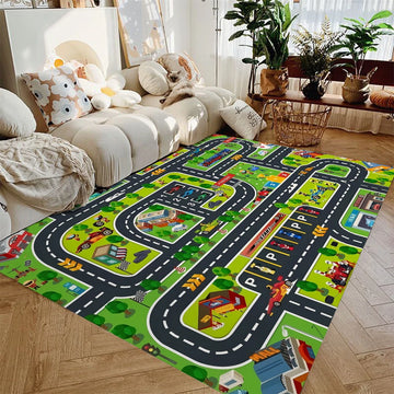 Car Play Mat for Boys and Girls Highway City Traffic-Themed Rugs for Kids Toy Cars Kids Rugs for Playroom Non-Slip Kids Play Rug