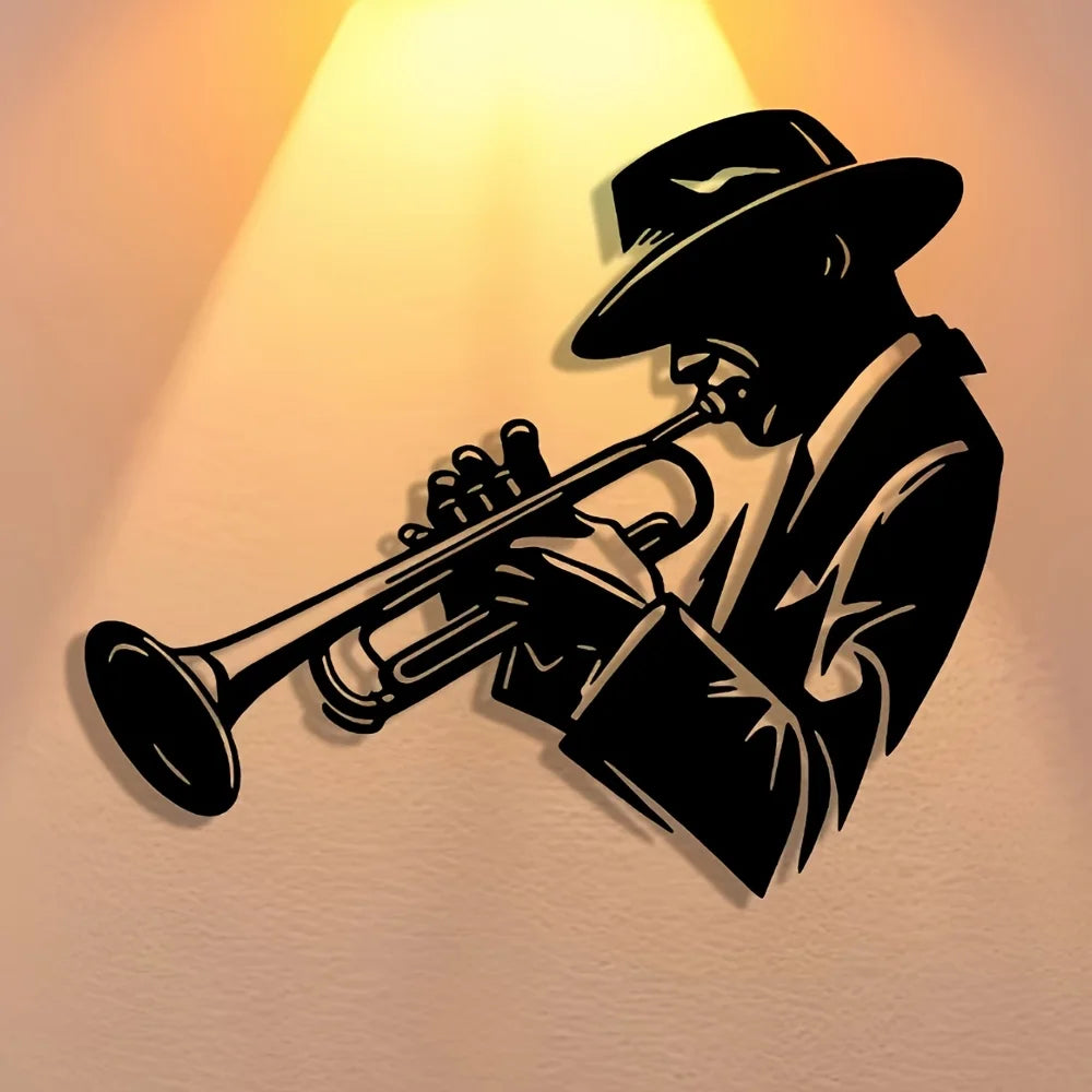Elegant Abstract Art Trumpet Player Metal Wall Decor - Minimalist Design for Christmas, Large Wall Decor, Perfect for Room Decor
