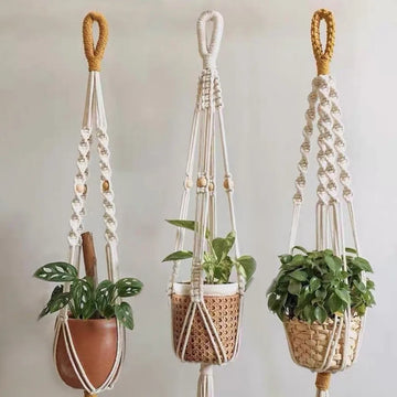 with Handmade Tassels Macrame Plant Hanger Net Cotton Rope Wall Hanging Hanging Planter Basket Knotted Lifting Rope Flower Pots