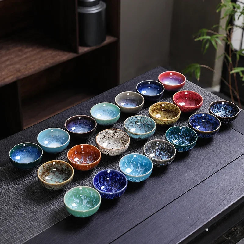 45ml Small Ceramic Cup Kiln Change Teacup Master Cup Tasting Cup Satin Blue Water Cup Tea Bowl Jianzhan Teahouse Cha Teaware