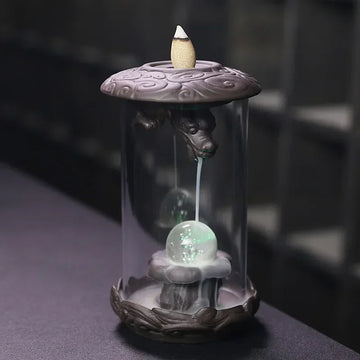 1pc, Backflow Incense Burner for Home Decor Creative Led Feng Shui Ball Chinese Dragon Acrylic Windproof Backflow Incense Burner