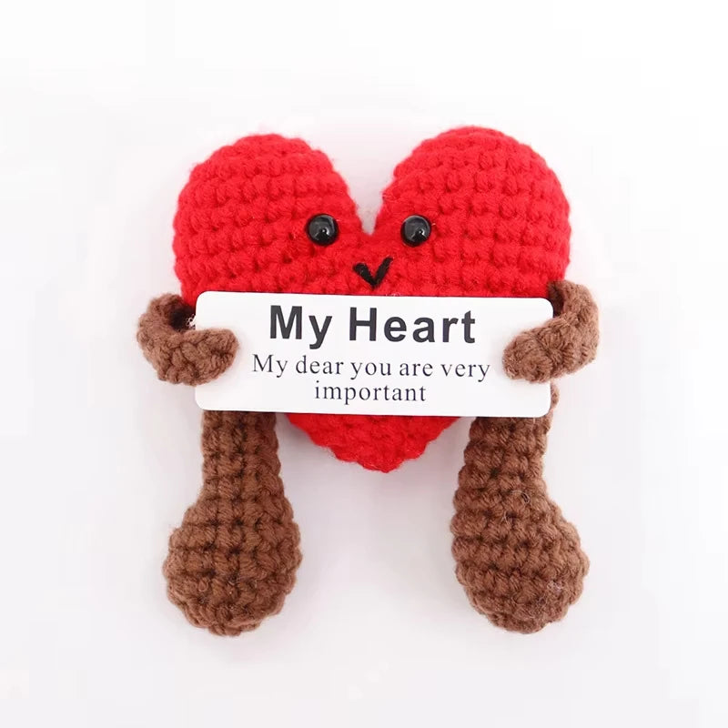 Funny Crochet Positive Energy Shark Doll with Card Home Room Decoration Handmade Knitted Flower Bee Ornament Christmas Gifts
