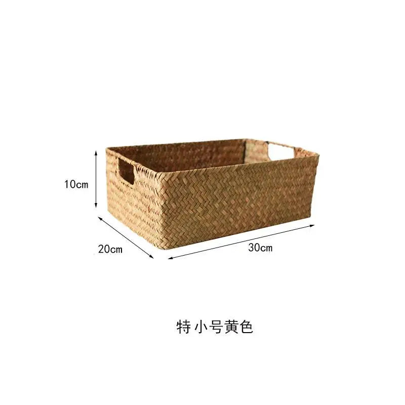 Woven Seagrass Storage Baskets Straw Rattan Basket Desk Organizer Picnic Basket Fruit Storage Box Cosmetic Storage Container