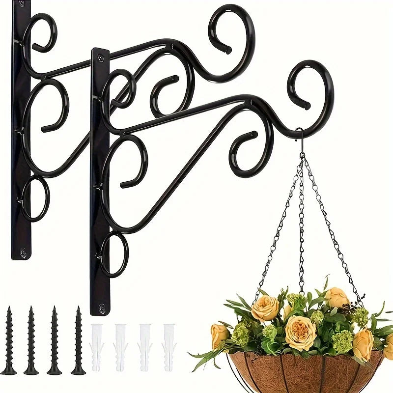 2pcs Outdoor Hanging Plant Stand, Wall Iron Hook, Outdoor Flower Pot Hook Decoration, Wall Mounted Hooks Wall Planter Pendant,