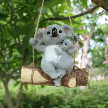 1pc Adorable  Resin Swing Koala Bear Figurine - Perfect forFairy Garden Decoration and Outdoor Tree Hanging Decor!