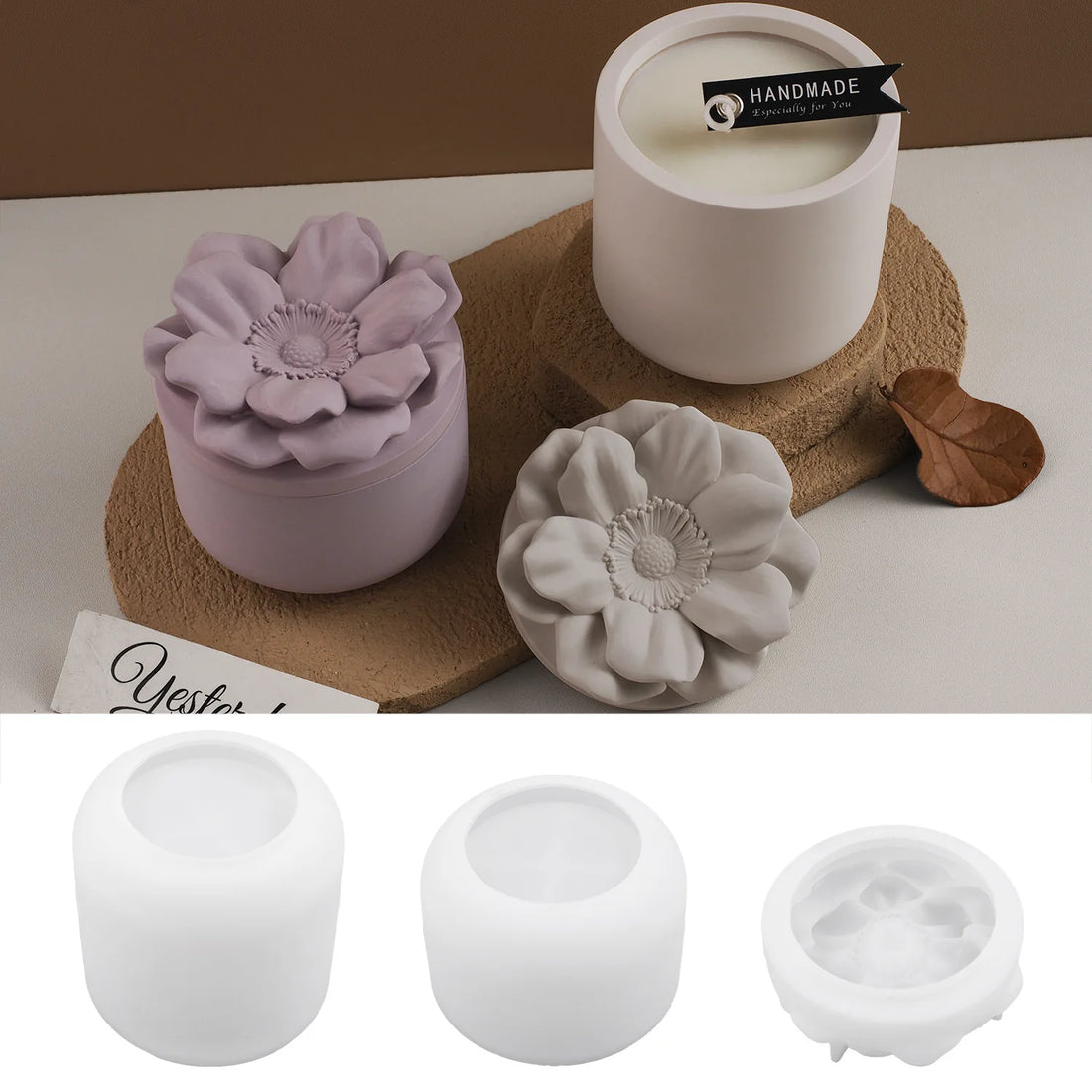 Cylinder Flower Silicone Mold DIY Handmade Gypsum Cement Resin Casting Mould for Aromatherapy Cup Storage Jar Flowerpot  Decor