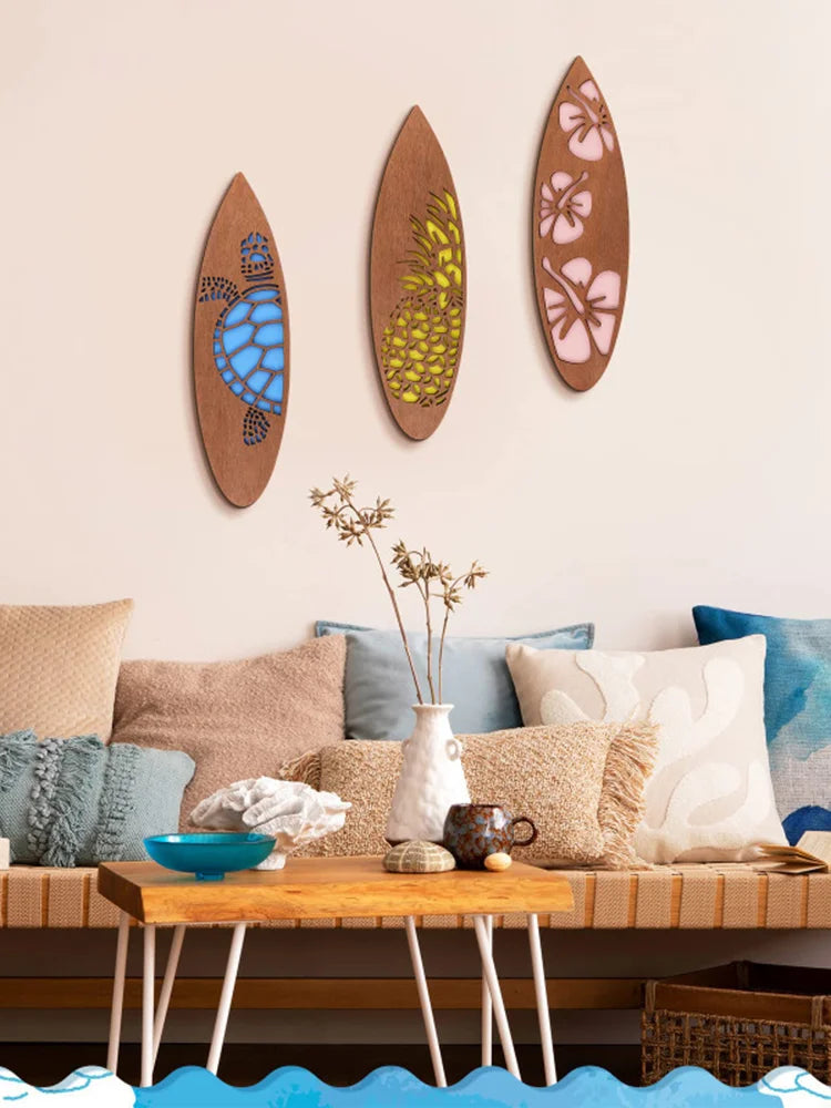 3 Pcs Wooden Beach Surfboard Wall Hanging Sign Decor Summer Themed Hawaiian Bedroom Home Decorations Room Decors Aesthetic Gifts