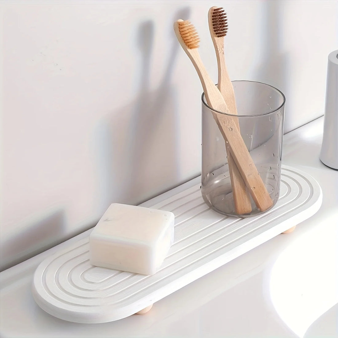 1pc Oval Carved Diatom Mud Absorbent Stone Table Mat, Beautiful And Simple,Suitable for Bathroom Countertops,Kitchen Countertops