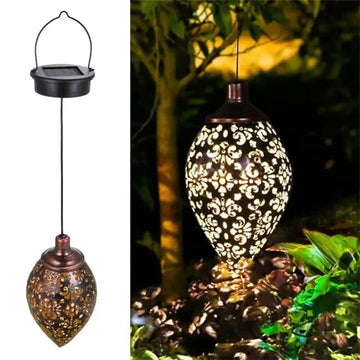 Outdoor Water Drop Shaped Solar Projection Light Waterproof Hollowed-out for Garden Patio Stair Fence Street Landscape Balcony