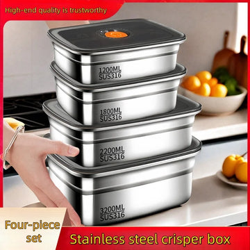 Stainless Steel Crisper, Lunch Box, Sealed Leak-proof Bento Box, Refrigerator Freezer Storage Box, Camping Lunch Box