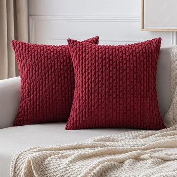 Christmas Red Corduroy Soft Soild Cushion Cover Decorative Square Throw Pillow Covers Cushion Case Pillowcases for Home Sofa Bed