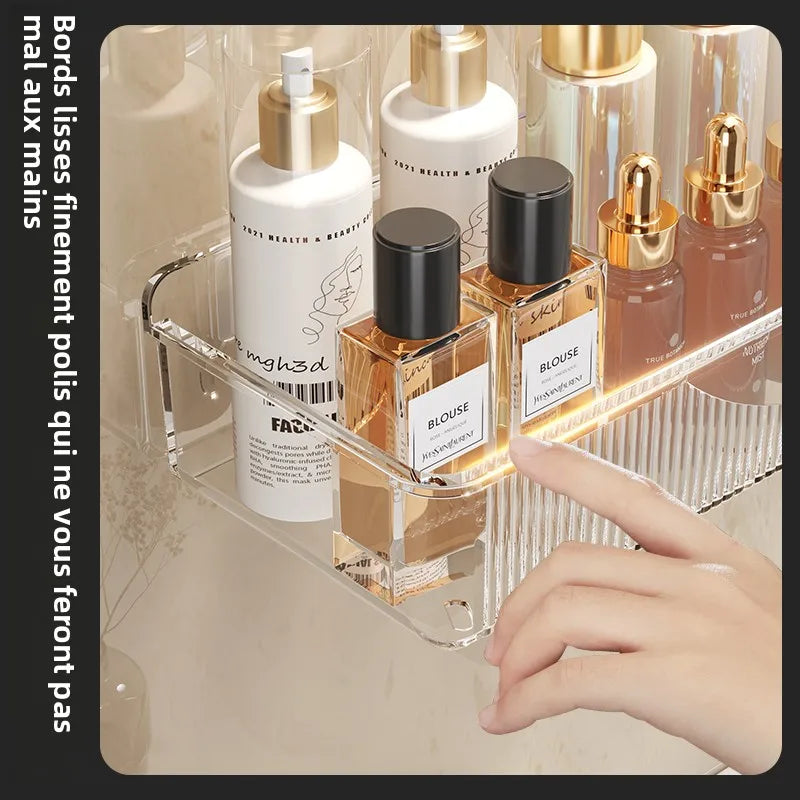 Wall mounted cosmetic and skincare storage rack for bathroom no need for drilling Multi functional kitchebathroom storage rackra
