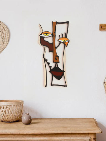 Abstract Face Wooden Wall Decor Art Wall Hanging Home Office Decorative Hanging for Living Room Bedroom and Hallway Crafts Gift