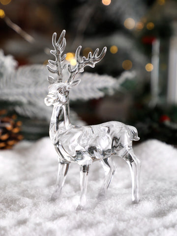 Christmas Creative Cute Deer Figurines，Desktop Ornament，Crystal Transparent Reindeer Decor，Desk Accessories Room Decoration Gift