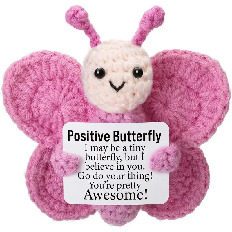 Positive Crochet Butterfly Gift for Women, Mini Handmade Emotional Support Plush for Friends, Girls, Teachers Birthday Christmas