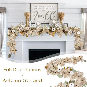 Fall Garland Autumn Maples Leaf Pumpkin Berry Garland Thanksgiving Halloween Home Mantle Fireplace Decorations Hanging Supplies
