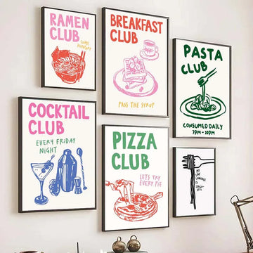 Cafe Morning Breakfast Pasta Coffee Club Kitchen Retro Food Poster Canvas Printing Chef Wall Art Pictures Home Decor No Frame