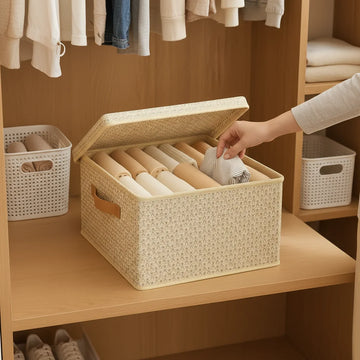 M/L/XL Large Capacity Foldable Storage Box Thickened Cardboard Clothing and Quilt Organizer Dustproof Storage Box with Lid