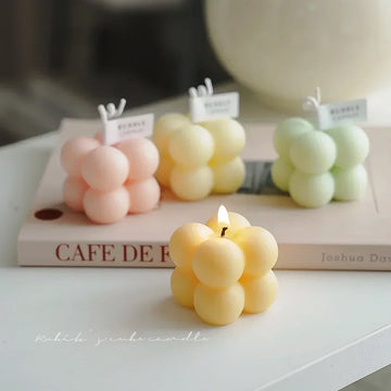 1Pc Lovely Color Cube Bubble Scented Candle Bedroom Living Room Fragrant Air Aromatherapy Smokeless Candle Cute Photo Prop Decor