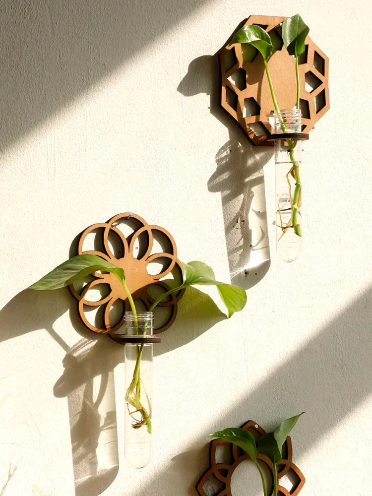 Wall Planters For Indoor Plants Plant Wall Hanging Propagation Station With Wooden Stand Plastic Test Tubes Tiered Planters Gift