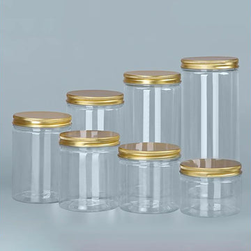 93-630ml Aluminum Cap Clear Storage Jars Round Wide Mouth Plastic Sealed Can Container Cookie Candy Kitchen Grain Storage Bottle