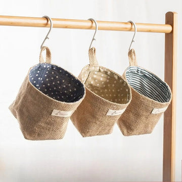 Fabric hanging jute storage basket Round storage hanging bag Foldable