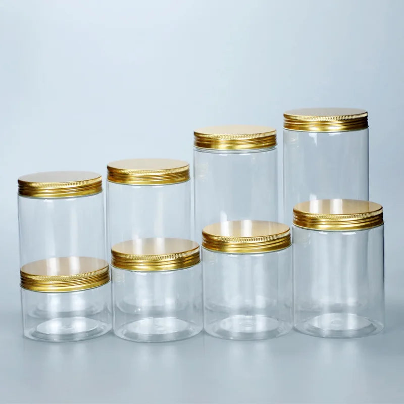 93-630ml Aluminum Cap Clear Storage Jars Round Wide Mouth Plastic Sealed Can Container Cookie Candy Kitchen Grain Storage Bottle
