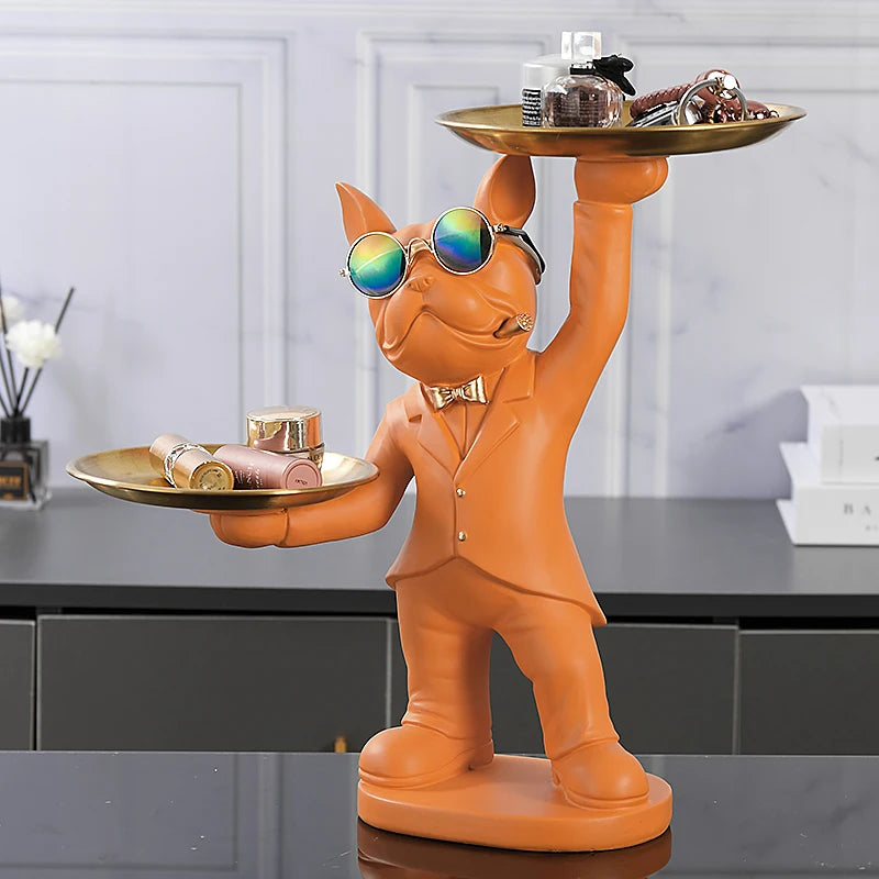 Decor Resin Sculpture French Bulldog Butler with Tray Nordic Decor Sculpture for Live Room Statue for Decor Gay Figurine