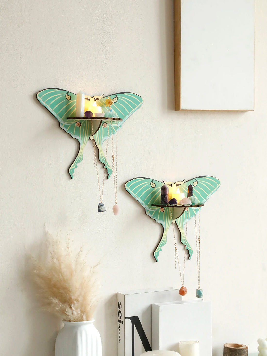 Green Butterfly Crystal Shelf Display Floating Wall Shelf Storage Rack Home Decoration Display Stand Room  Decors Bedroom Ledge